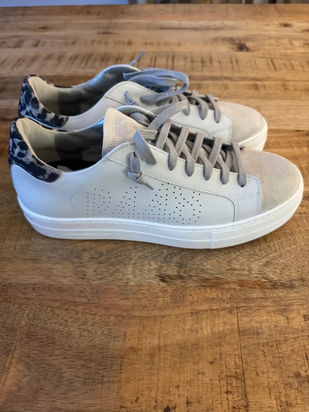 P448 Thea Platform Leopard Print Light Gray Suede Leather Lace-Up Sneakers EU 43